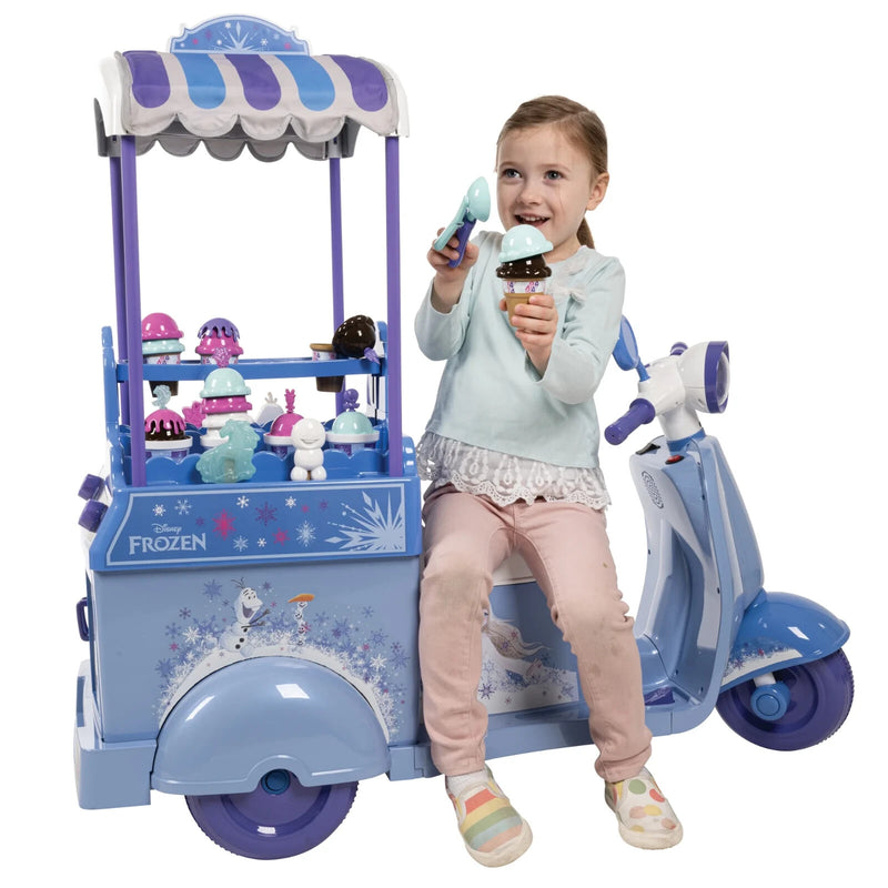6V Battery-Powered Electric Ice Cream Cart Toy for Ages 3-7, Blue with Frozen Theme Magic Cars 4