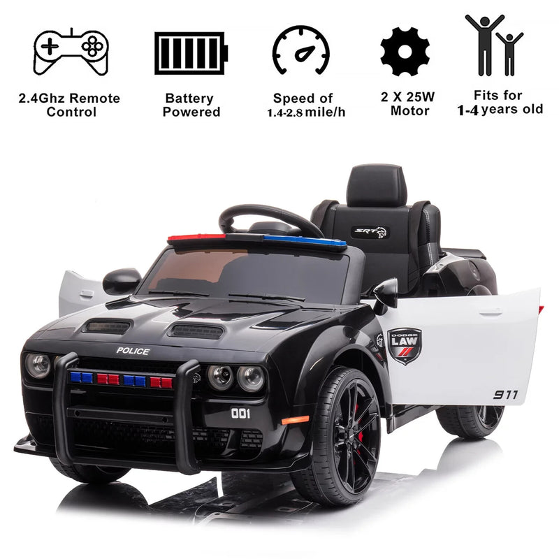 12V V-Powered Dodge Challenger Ride-On Car with Remote Control SRT Hellcat Police Design Magic Cars 2
