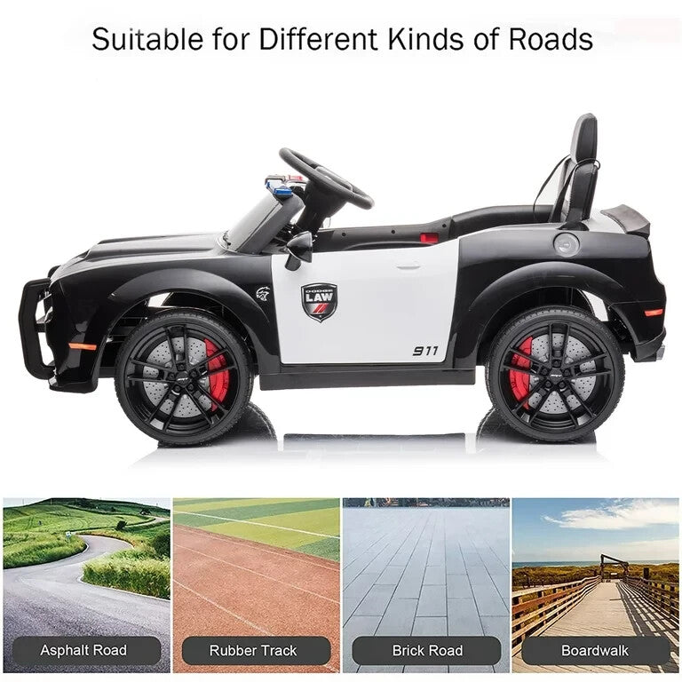 12V V-Powered Dodge Challenger Ride-On Car with Remote Control SRT Hellcat Police Design Magic Cars 3