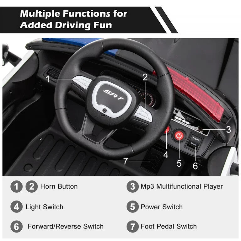 12V V-Powered Dodge Challenger Ride-On Car with Remote Control SRT Hellcat Police Design Magic Cars 4