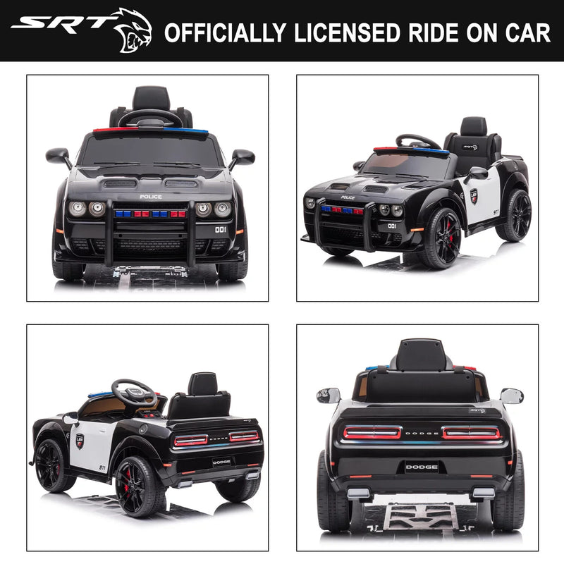 12V V-Powered Dodge Challenger Ride-On Car with Remote Control SRT Hellcat Police Design Magic Cars 7