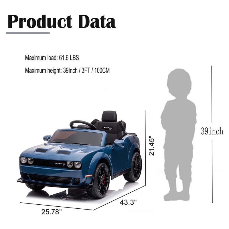 12V Remote Control Blue Ride-On Car for Kids Dodge Challenger SRT Hellcat Magic Cars 8