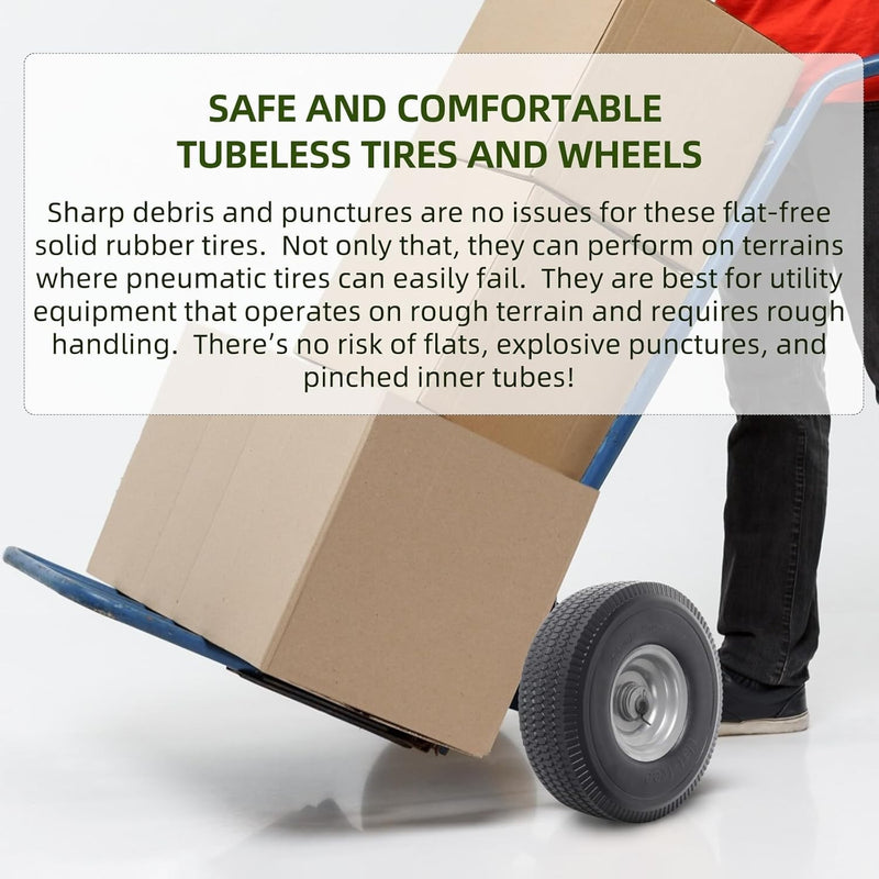 Heavy-Duty 10" Flat-Free Tire and Wheel Set 2-Pack with Extra Bearings Magic Cars 4