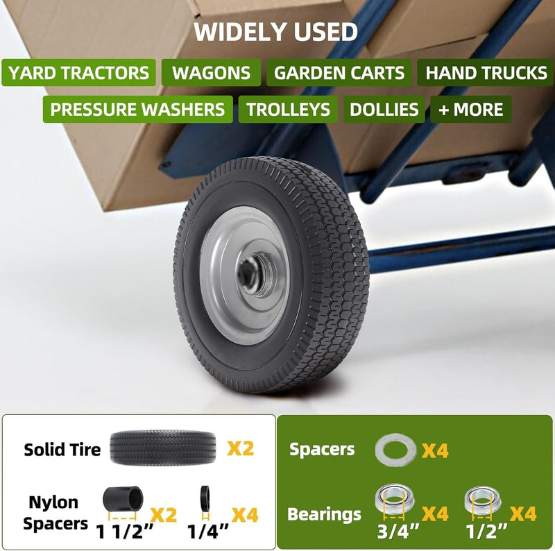 Heavy-Duty 10" Flat-Free Tire and Wheel Set 2-Pack with Extra Bearings Magic Cars 6