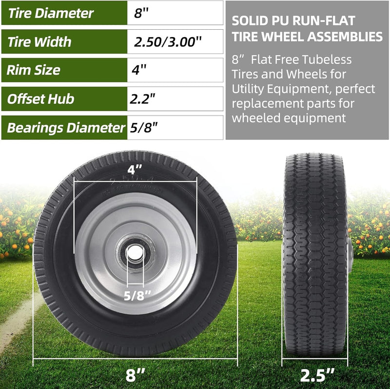 Set of 2 Durable 8-Inch Solid Wheel Assemblies with Puncture-Resistant Tires Magic Cars 3