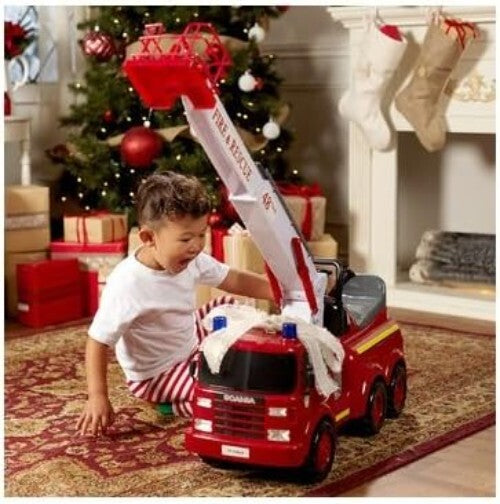 Durable Fire Engine Ride-On Toy with Remote Crane and Lights for Kids Magic Cars 2