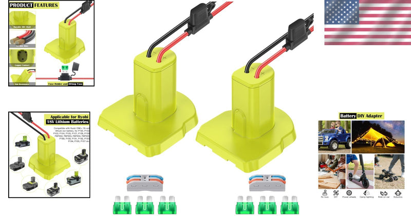 Durable Power Wheel Battery Adapter for 18V Ryobi Tools 2-Pack with Safety Fuses Magic Cars 1
