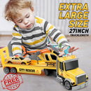 Dwi Dowellin 27" Tow Truck Playset with Car and Helicopter for Ages 3-6 Magic Cars 3