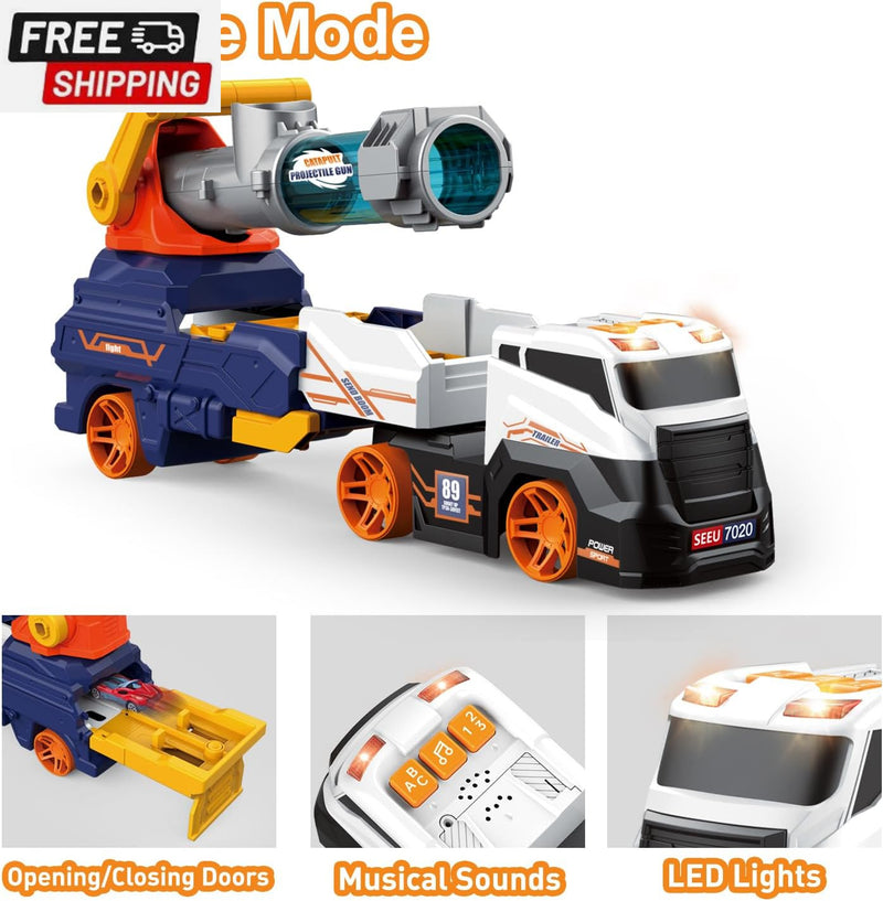 28-Inch Large Kids Truck Toy Set with 4 Race Cars and 6 Soft Vehicles Magic Cars 2