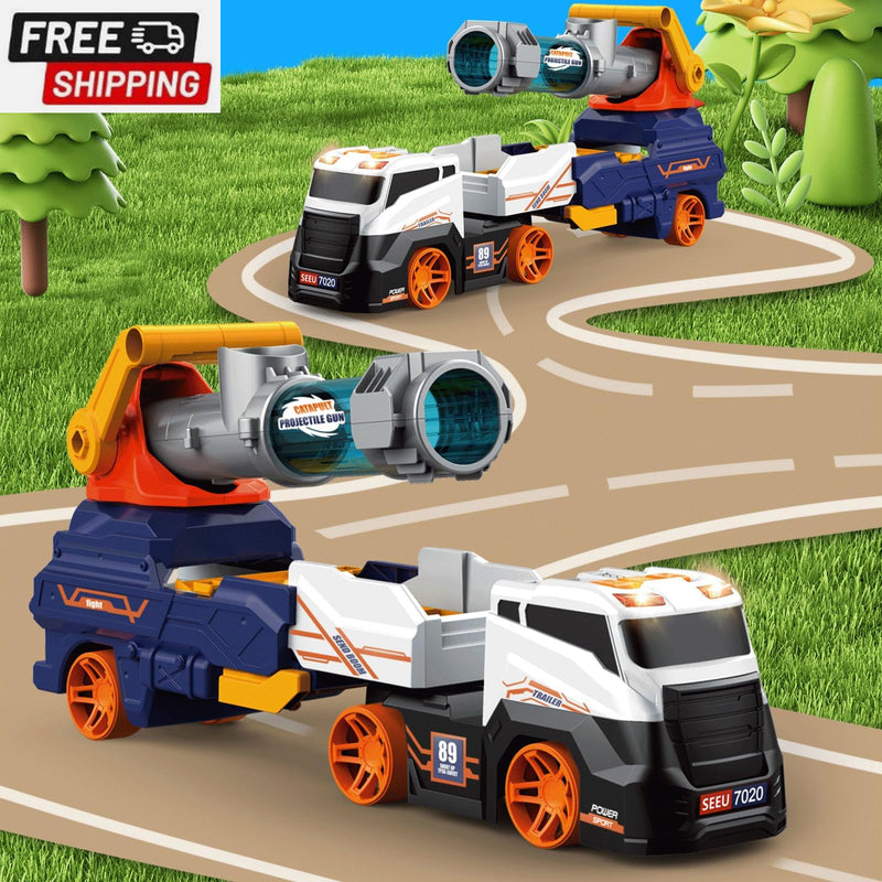 28-Inch Large Kids Truck Toy Set with 4 Race Cars and 6 Soft Vehicles Magic Cars 4