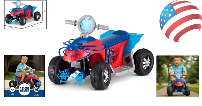 Push-Button Spider-Man Quad Ride-On for Toddlers 18-30 Months Up to 44 lbs Magic Cars 1