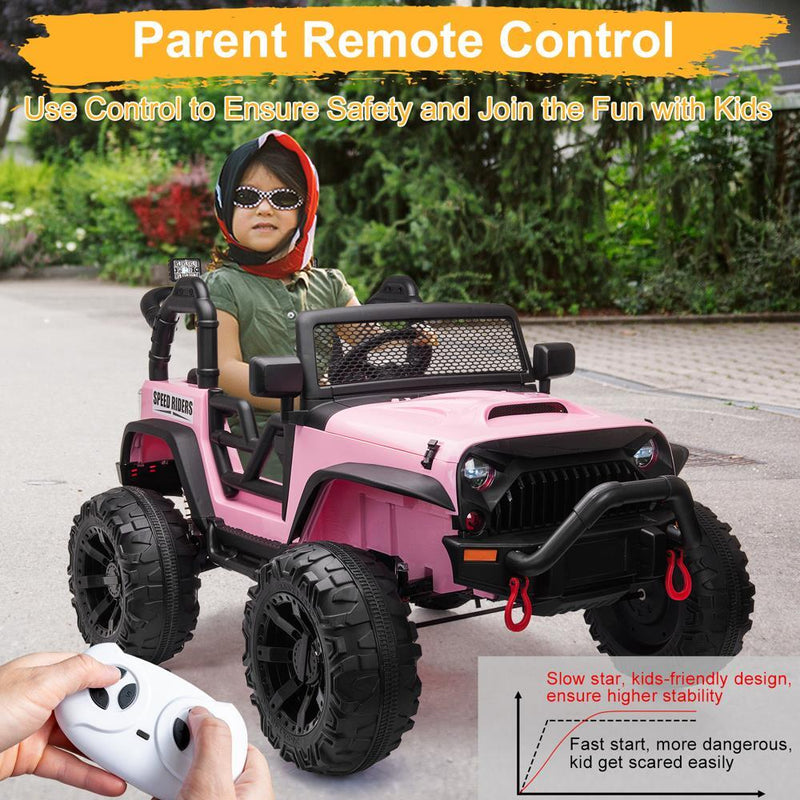 12V Electric 2-Seat Kids Ride-On Truck Car with 3 Speeds, Remote Control, LED Lights, and Music Magic Cars 2