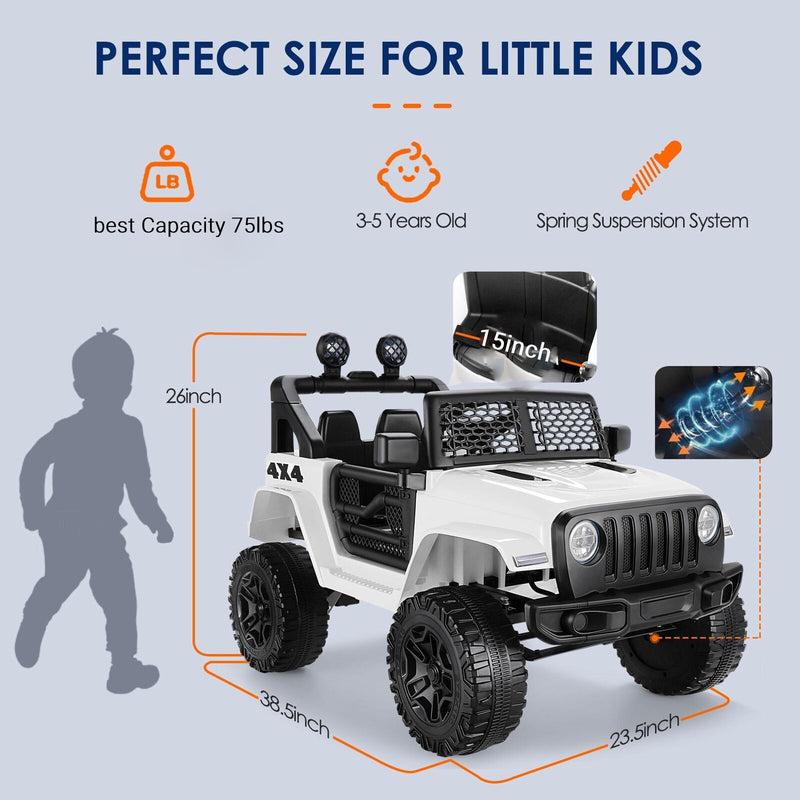 12V Electric Kids Ride-On Jeep Toy Car with Bluetooth, USB, MP3, and Remote Control, Max Speed 3 MPH Magic Cars 7