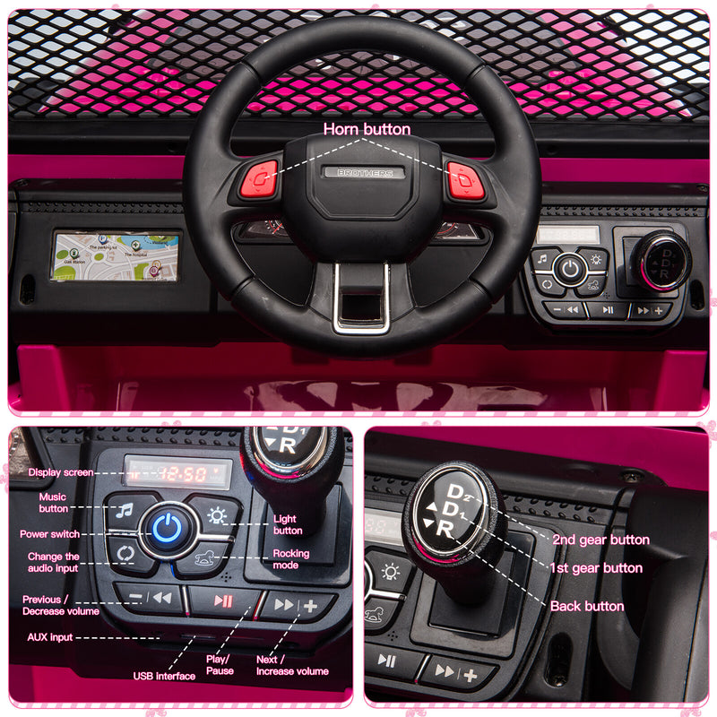 12V Electric Kids Ride-On Jeep Car Toy with USB, Bluetooth, and Remote Control – Pink Battery-Powered Magic Cars 7