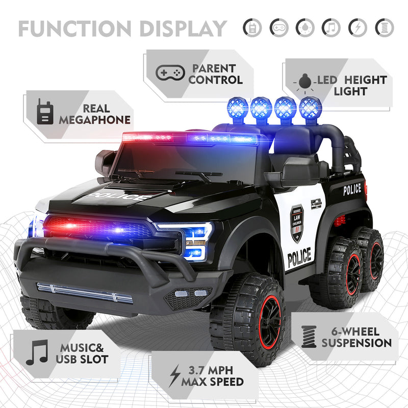 12V Electric Kids Ride-On 6-Wheel Police Truck with RC, LED Lights, and Intercom Magic Cars 2