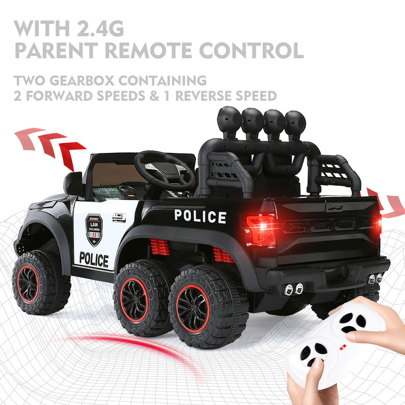 12V Electric Kids Ride-On 6-Wheel Police Truck with RC, LED Lights, and Intercom Magic Cars 5