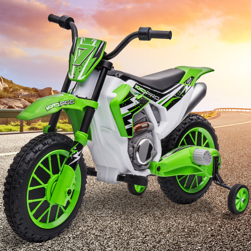 12V Electric Green Kids Ride-On Motorcycle with Training Wheels Magic Cars 8
