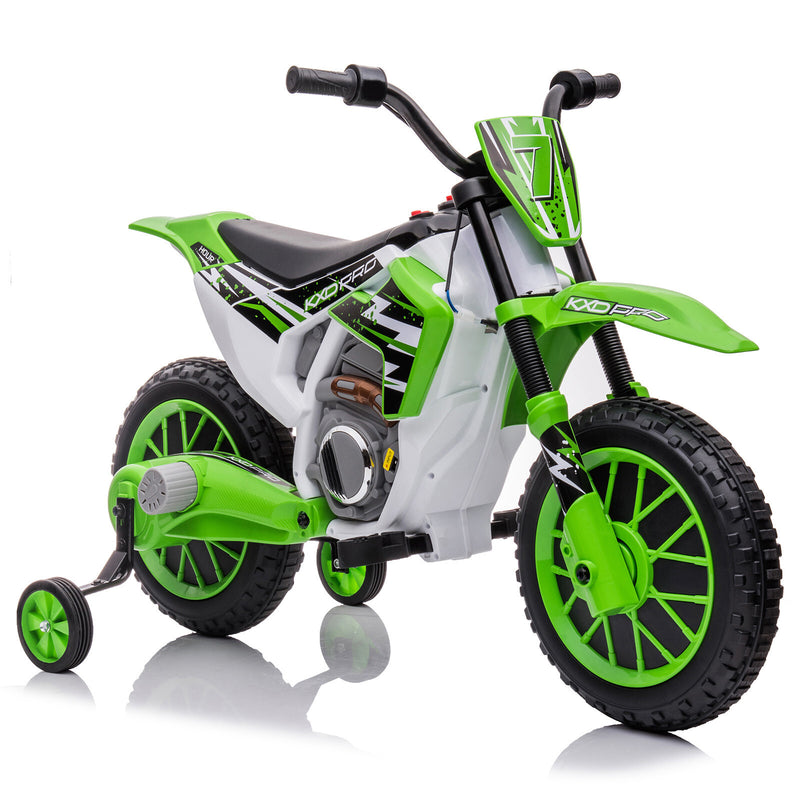 12V Electric Green Kids Ride-On Dirt Bike with Training Wheels Magic Cars 14