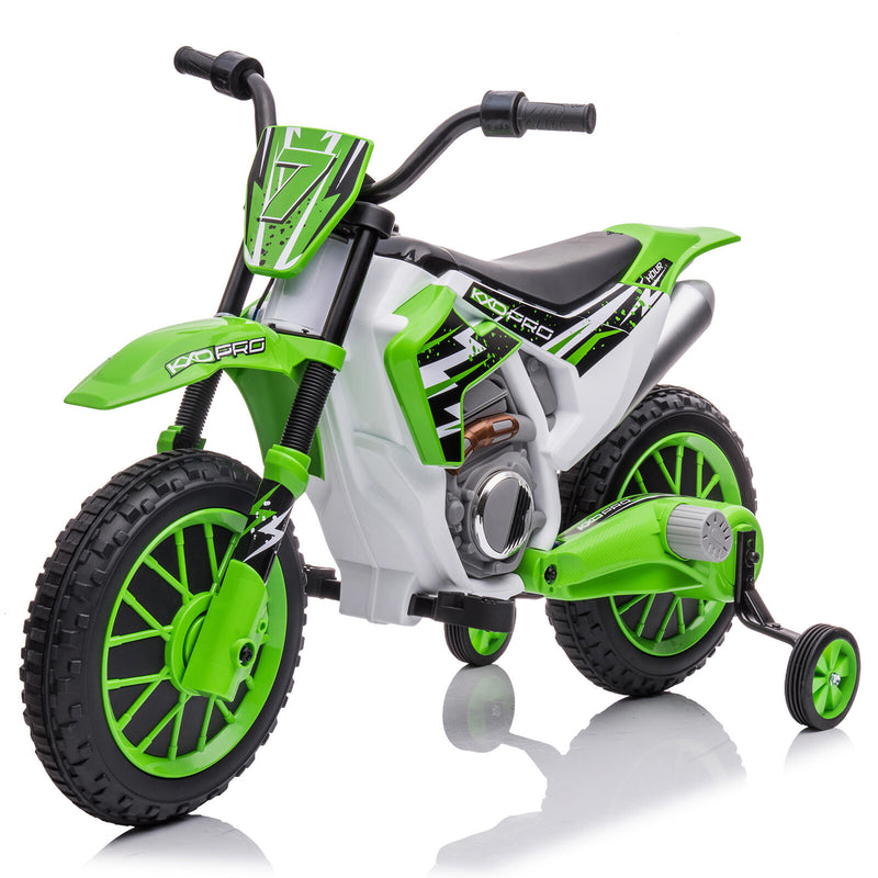 12V Electric Green Kids Ride-On Dirt Bike with Training Wheels Magic Cars 16
