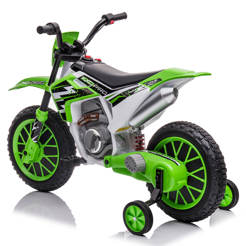 12V Electric Green Kids Ride-On Dirt Bike with Training Wheels Magic Cars 17