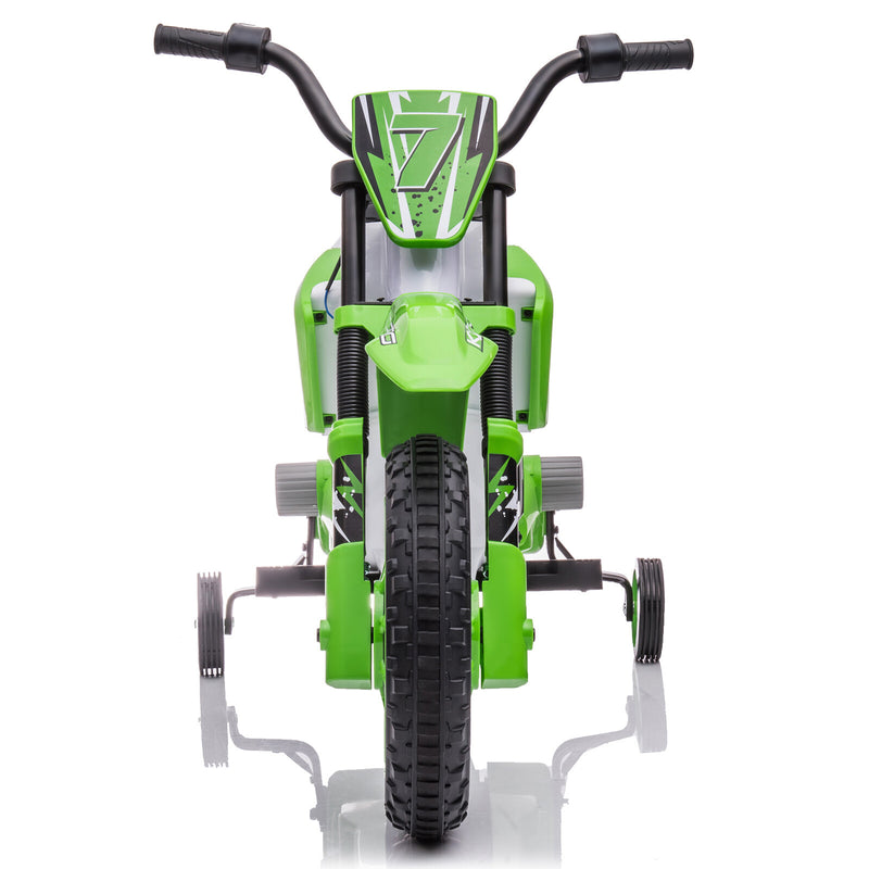 12V Electric Green Kids Ride-On Dirt Bike with Training Wheels Magic Cars 19