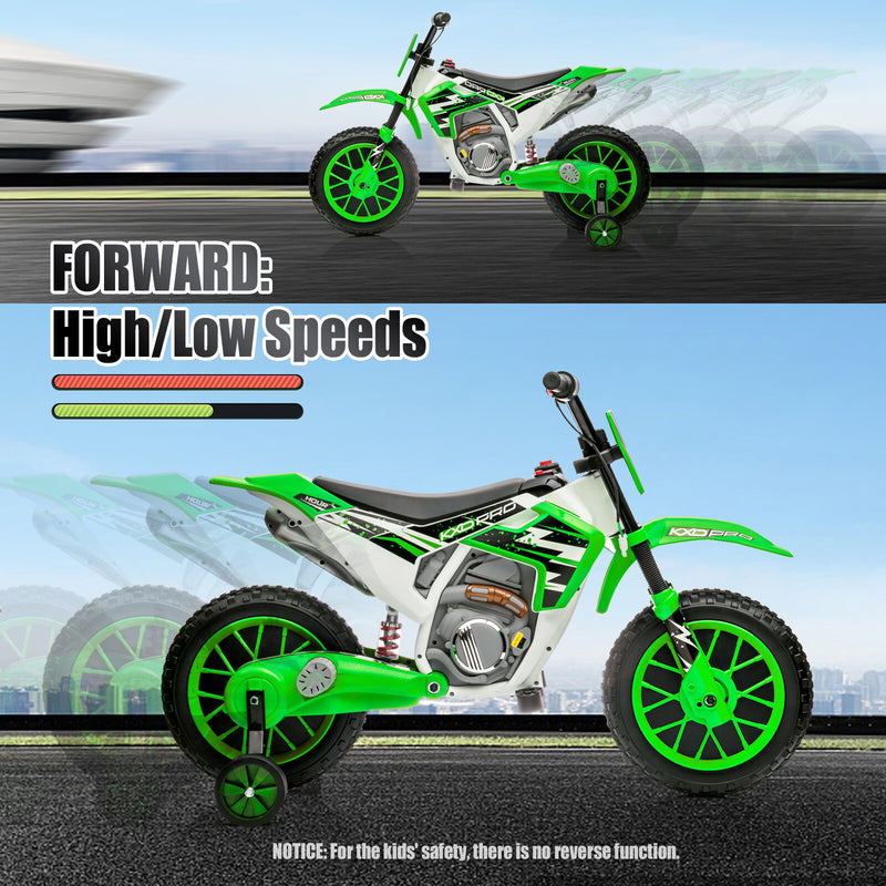 12V Electric Green Kids Ride-On Dirt Bike with Training Wheels Magic Cars 2
