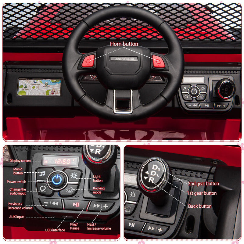 12V Electric Kids Ride-On Jeep Truck Car with LED Lights, MP3, Remote Control, 2-Seater Magic Cars 16