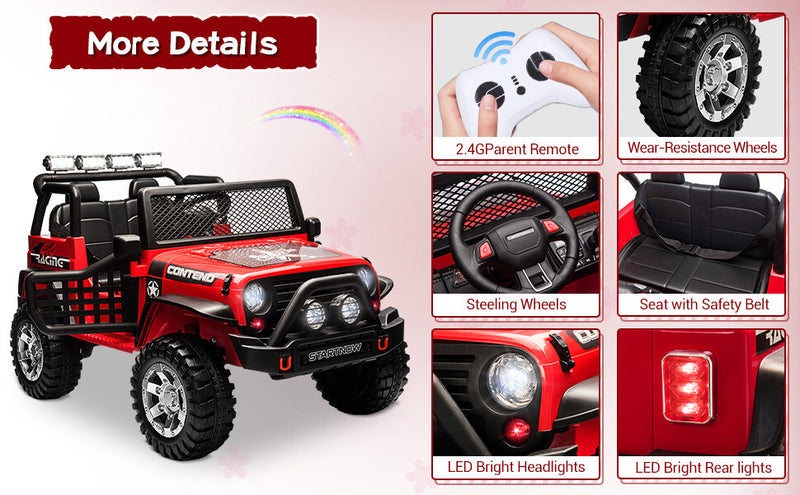 12V Electric Kids Ride-On Jeep Truck Car with LED Lights, MP3, Remote Control, 2-Seater Magic Cars 20