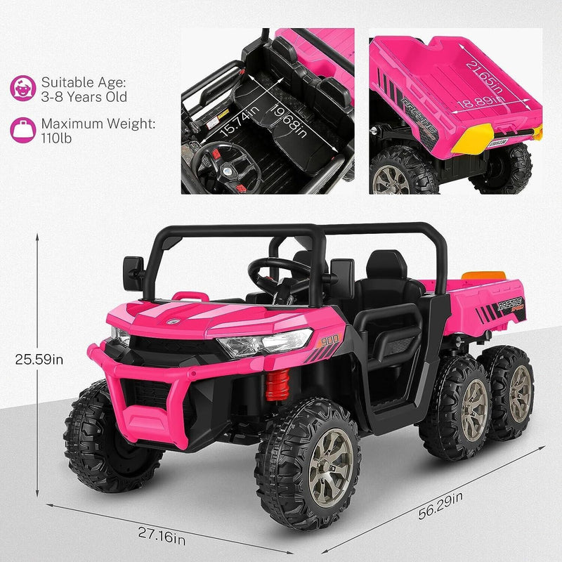 24V Electric Battery-Powered Kids Ride-On 2-Seat Pink Dump Truck with 6 Wheels Magic Cars 3