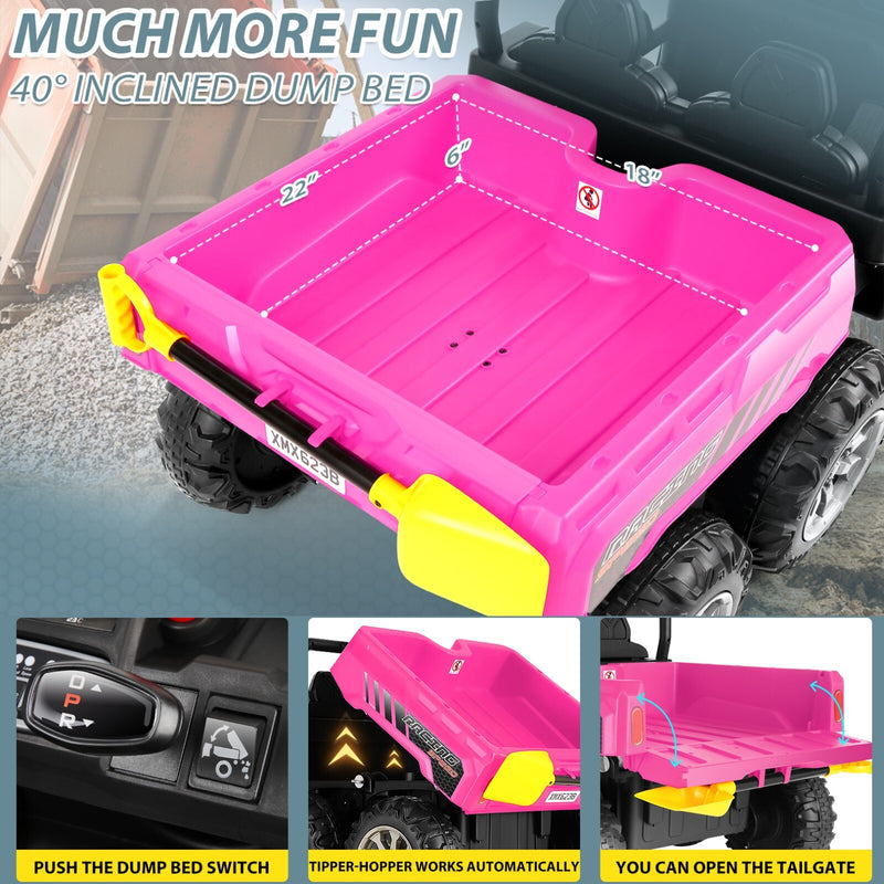 24V Electric 4WD Kids Ride-On Dump Truck Toy with 2 Seats and 6 Wheels Magic Cars 12