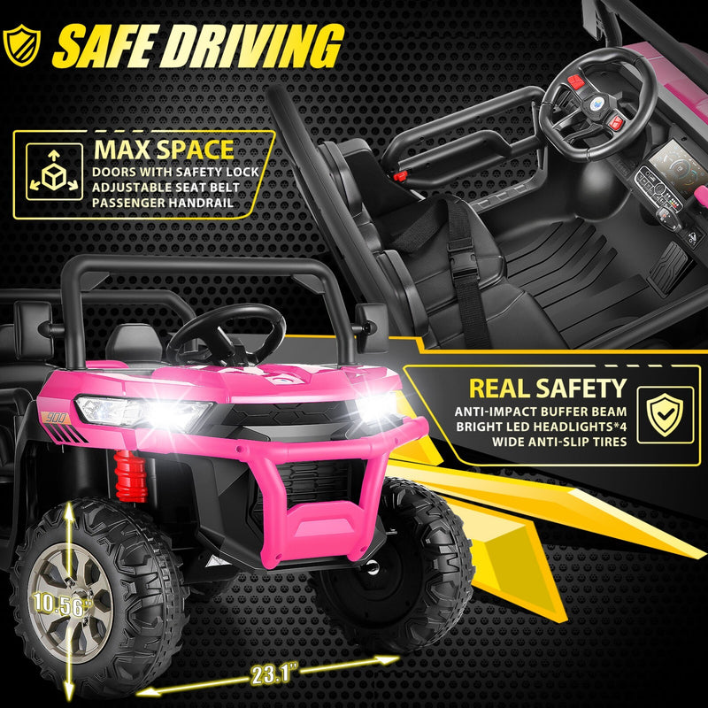 24V Electric 4WD Kids Ride-On Dump Truck Toy with 2 Seats and 6 Wheels Battery Powered Magic Cars 8