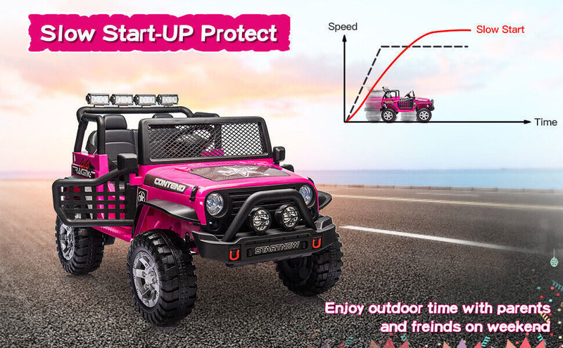 12V Electric Kids Ride-On Jeep Toy Car with Bluetooth and Remote Control, Pink Battery-Powered Magic Cars 10