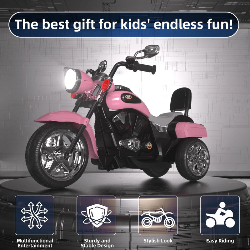 Battery-Powered Pink Electric Ride-On Motorcycle for Kids Magic Cars 2