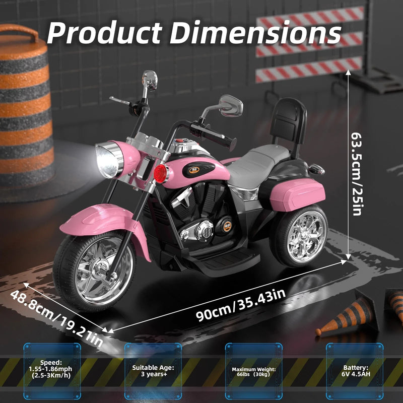 Battery-Powered Pink Electric Ride-On Motorcycle for Kids Magic Cars 4