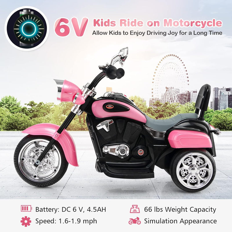 Battery-Powered Pink Kids Motorcycle Ride-On Toy Magic Cars 2