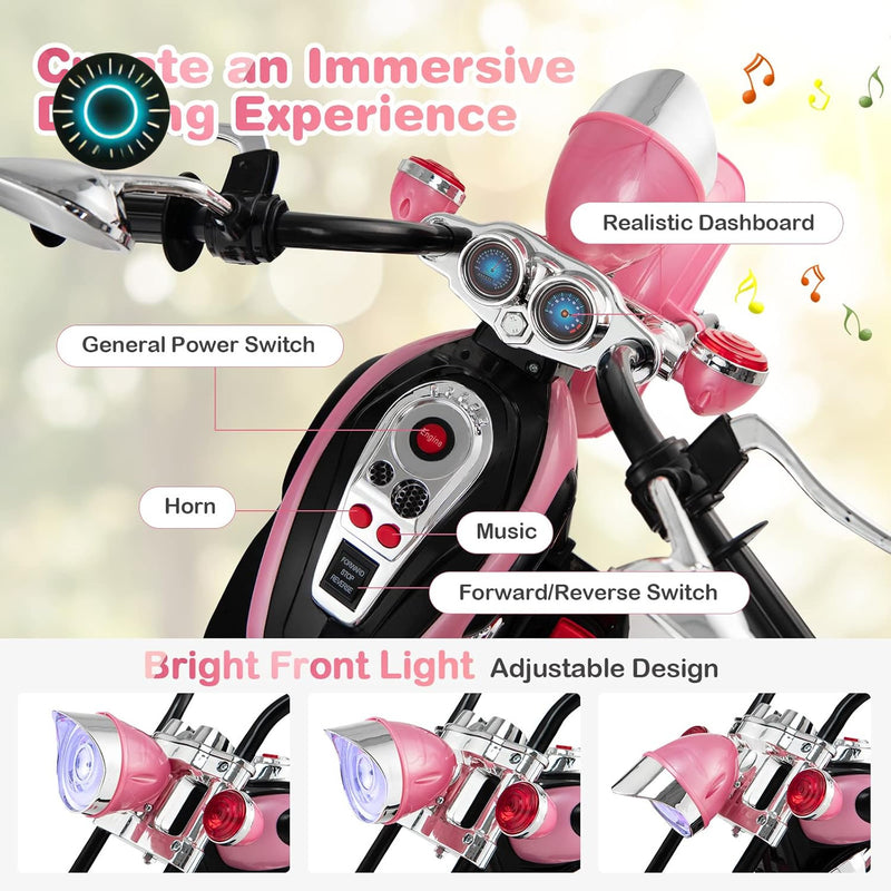 Battery-Powered Pink Kids Motorcycle Ride-On Toy Magic Cars 3