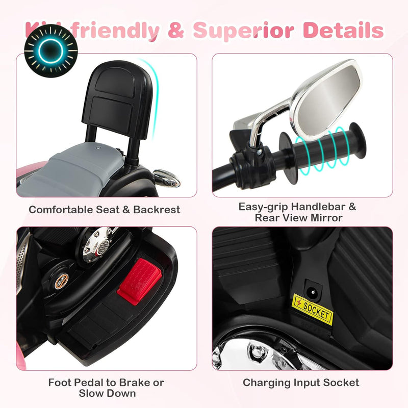 Battery-Powered Pink Kids Motorcycle Ride-On Toy Magic Cars 4