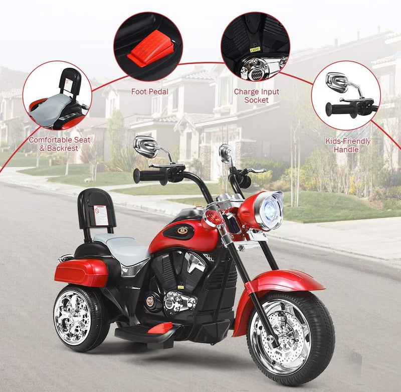 Red Battery-Powered Electric Ride-On Motorcycle for Children Magic Cars 6