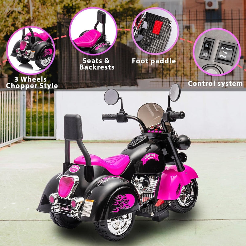 Electric Pink Ride-On Battery-Powered Kids Motorcycle Chopper Magic Cars 9