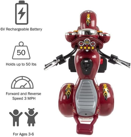 Electric Ride-On Red Kids Motorcycle Battery-Powered Chopper Bike Magic Cars 4