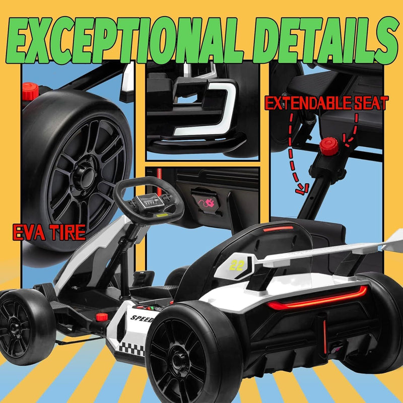 Electric Drift Kart with Adjustable Seat 24V Outdoor Ride-On Toy with 4 Speed Modes Magic Cars 15