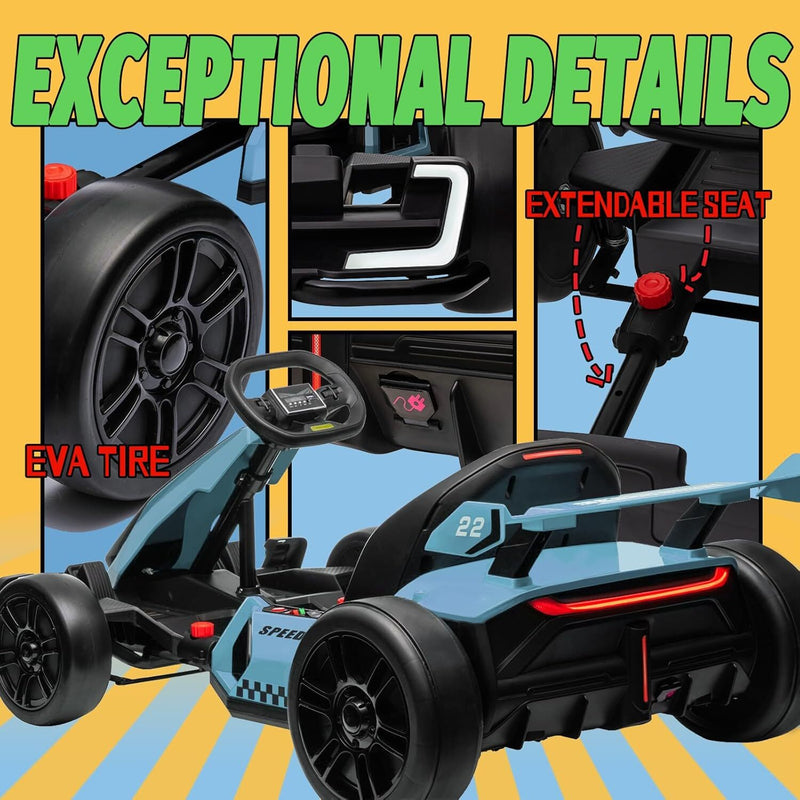 Electric Drift Kart with Adjustable Seat 24V Outdoor Ride-On Toy with 4 Speed Modes Magic Cars 20