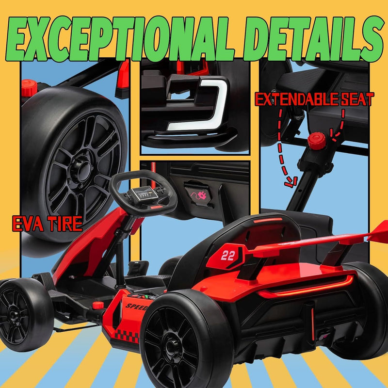Electric Drift Kart with Adjustable Seat 24V Outdoor Ride-On Toy with 4 Speed Modes Magic Cars 3