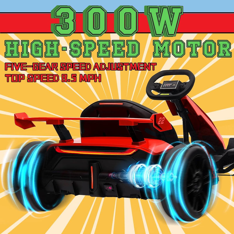 Electric Drift Kart with Adjustable Seat 24V Outdoor Ride-On Toy with 4 Speed Modes Magic Cars 8