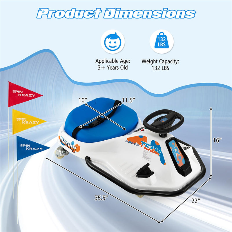 Electric Drifting Go Kart for Kids with 360° Spin, Wireless Control, and USB Radio Magic Cars 2