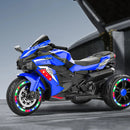 12V Blue Electric Kids Motorcycle with LED Lights, Bluetooth Music, and Rechargeable Battery Ride-On Toy Magic Cars 0