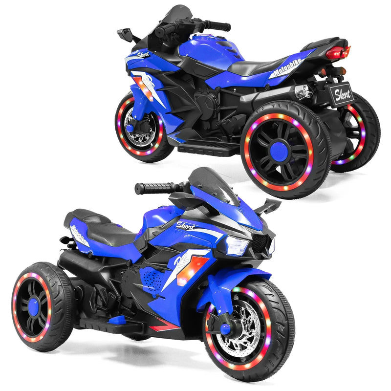 12V Blue Electric Kids Motorcycle with LED Lights, Bluetooth Music, and Rechargeable Battery Ride-On Toy Magic Cars 20