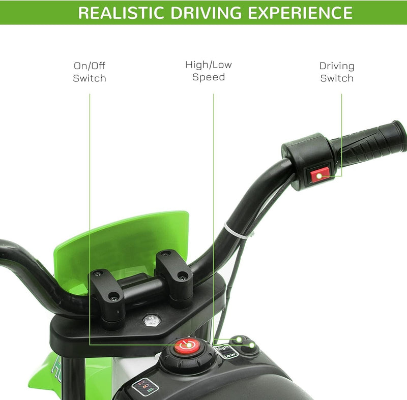 12V Electric Kids Green Dirt Bike with Dual Shock Battery Ride-On Toy Motorcycle Magic Cars 12