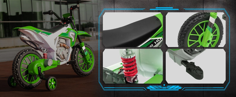 12V Electric Kids Green Dirt Bike with Dual Shock Battery Ride-On Toy Motorcycle Magic Cars 15