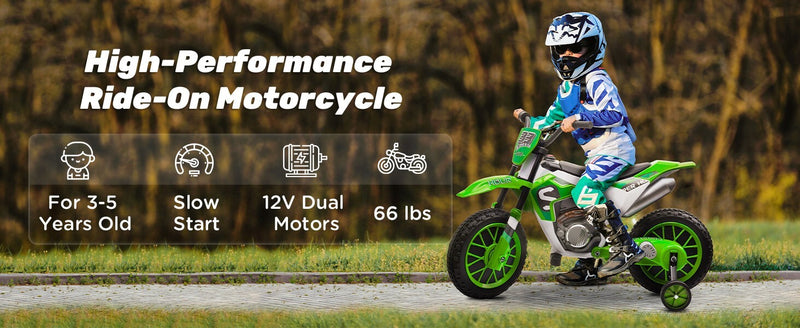 12V Electric Kids Green Dirt Bike with Dual Shock Battery Ride-On Toy Motorcycle Magic Cars 8